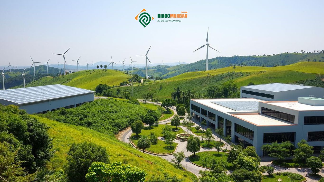Khu công nghiệp xanh trong quy hoạch Gia Lai với hệ thống điện gió hiện đại.