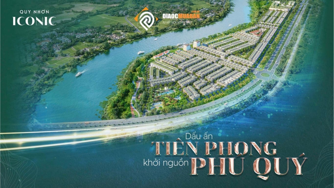 Phối cảnh tổng thể dự án Quy Nhơn Iconic tại Quy Nhơn, với khu đô thị hiện đại bên sông Hà Thanh